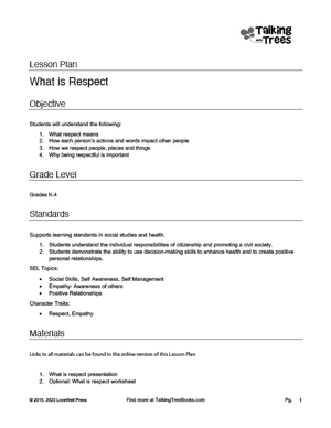 What is Respect Lesson Plan for elementary character ed and sel