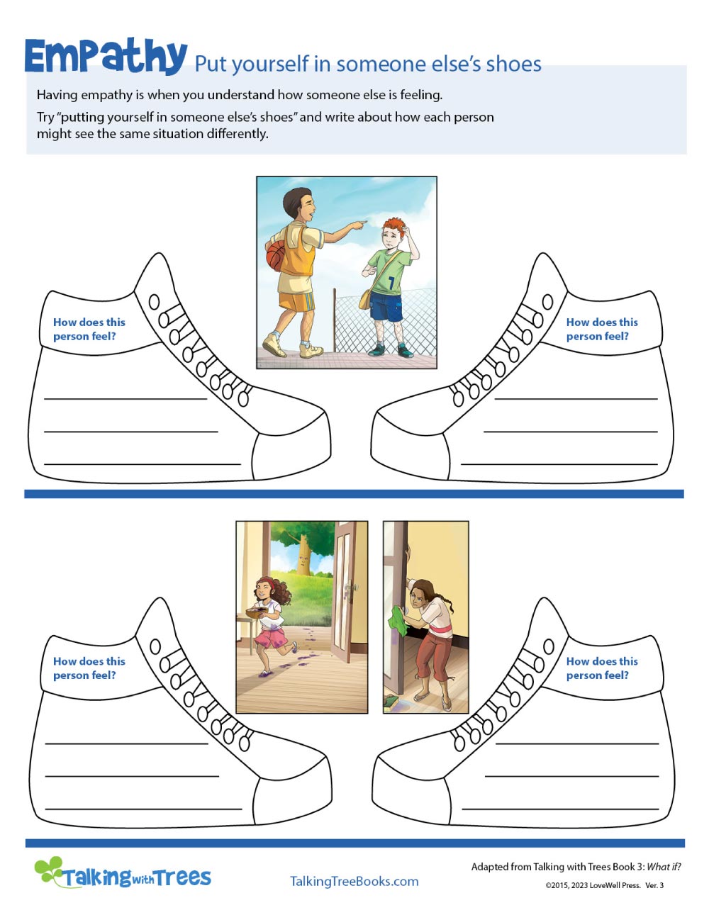 Empathy worksheet on seeing other perspectives- for elementary social emotional learning