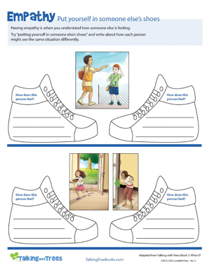 Empathy worksheet- Walk in someone's shoes- for character ed and sel