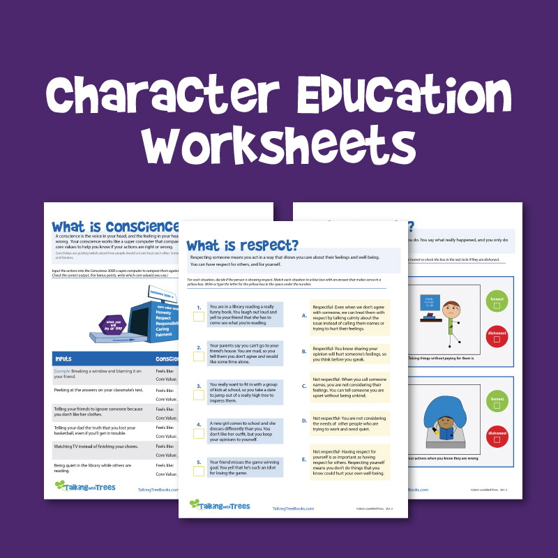 Character education worksheets for elementary Grades K-4