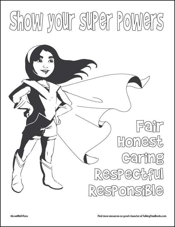 Show your super powers with good character- Elementary Social Emotional Learning Coloring Page