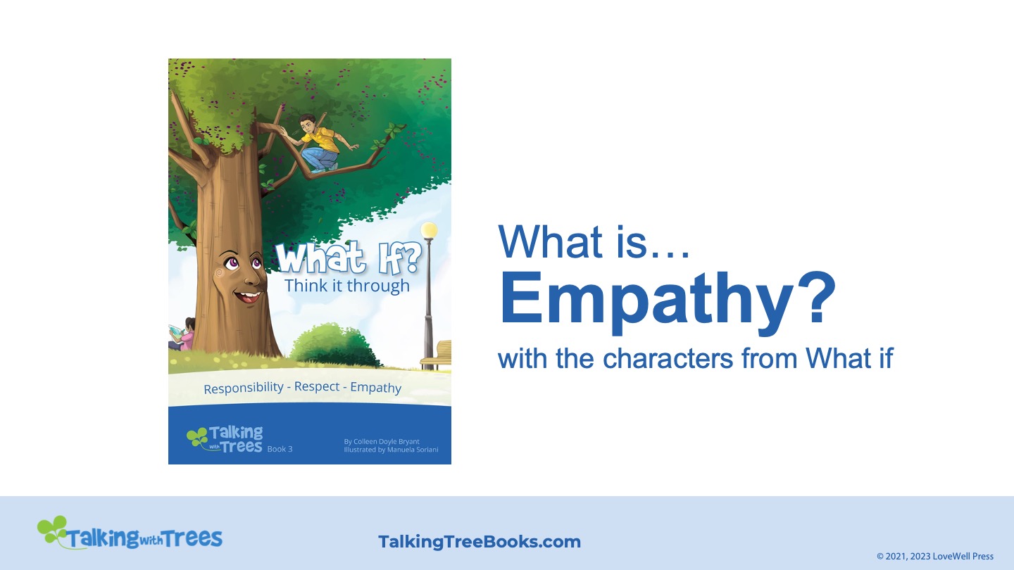 What is empathy presentation featuring characters from What if Book for social emotional learning elementary school aged children