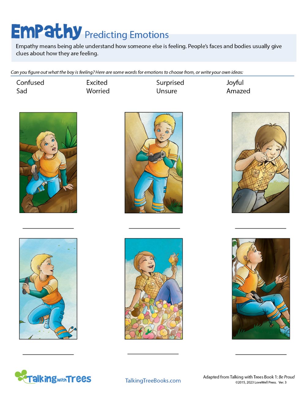 Empathy Worksheet on Predicting Emotions with Characters from Be Proud