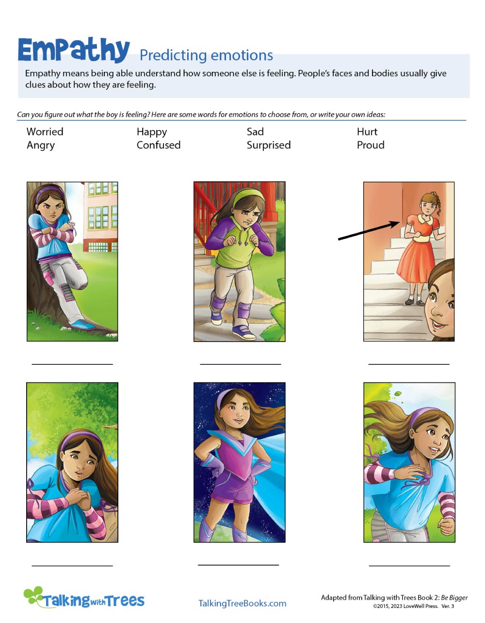 Empathy Worksheet on Predicting Emotions with Characters from Be Bigger