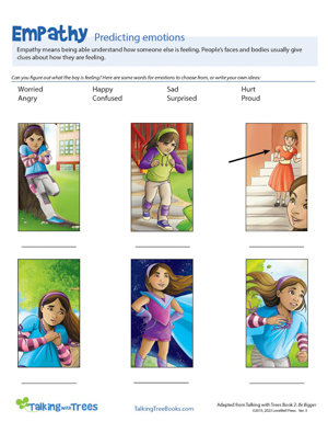 Empathy Worksheets on predicting emotions for elementary SEL