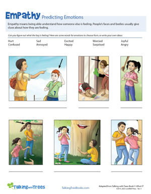 Empathy worksheet with characters from the book Be Proud- character ed and sel worksheet