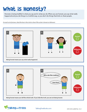 Honesty kindergarten worksheet based on Be Proud Children's social emotional learning book