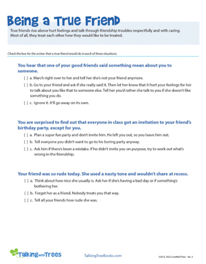 Respect in Friendship worksheet for character ed and sel