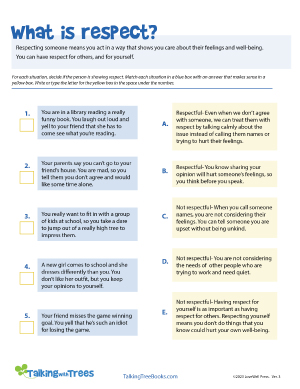 What is respect Worksheet to accompany Respect Presentation - elementary SEL / Character Ed