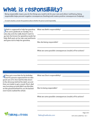 What is responsibility worksheet for elementary SEL / Character Ed