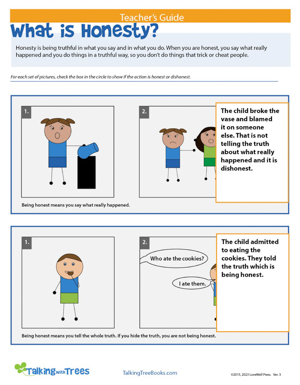 Kindergarten Honesty worksheet Teachers Guide