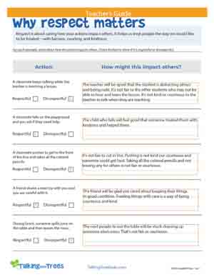 Teachers guide for the Why Respect Matters Worksheet