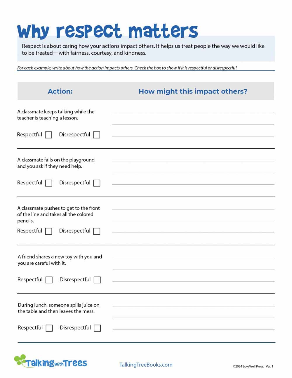 Why Respect Matters Worksheet for elementary school SEL